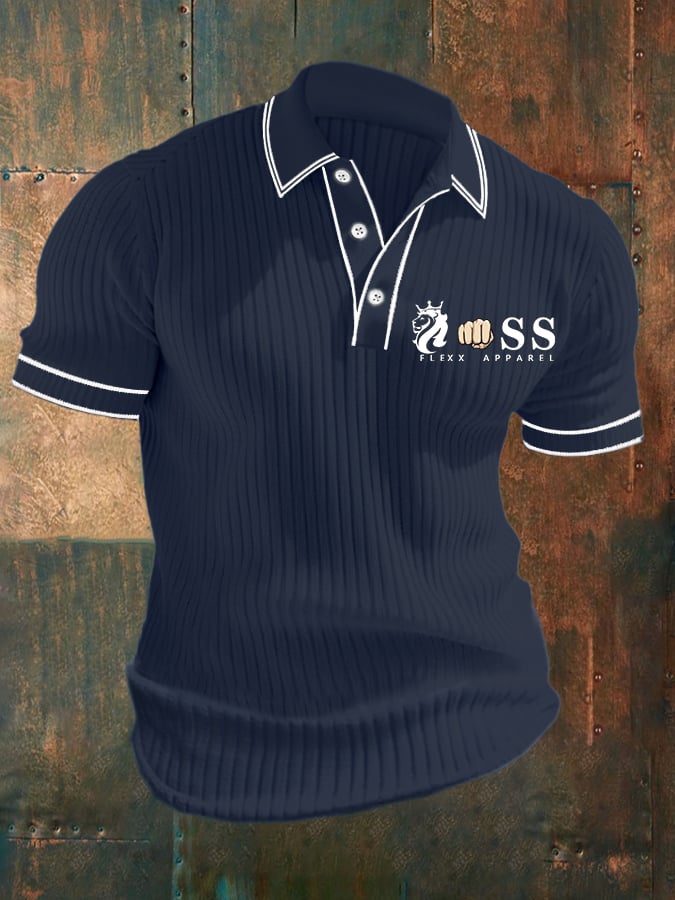Men's casual geometric jacquard knit polo shirt