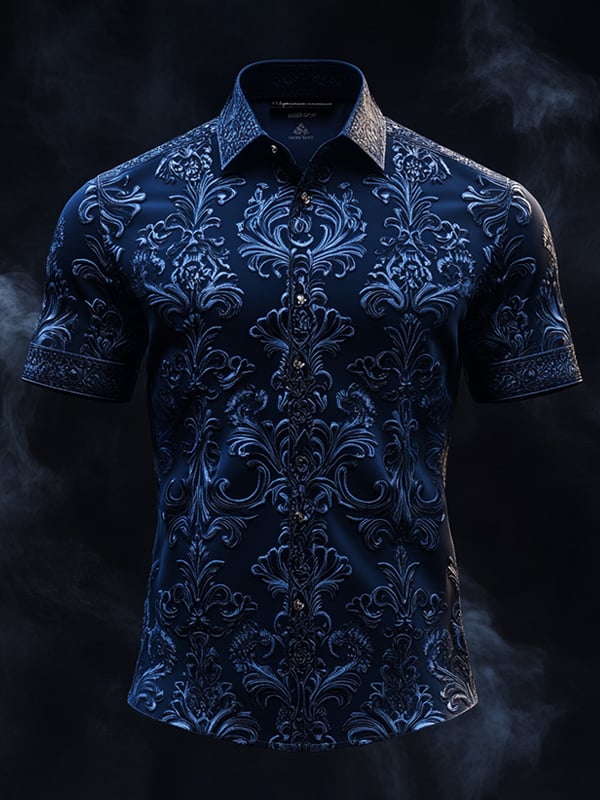 Men's Vintage Dark Baroque Print Short Sleeve Shirt