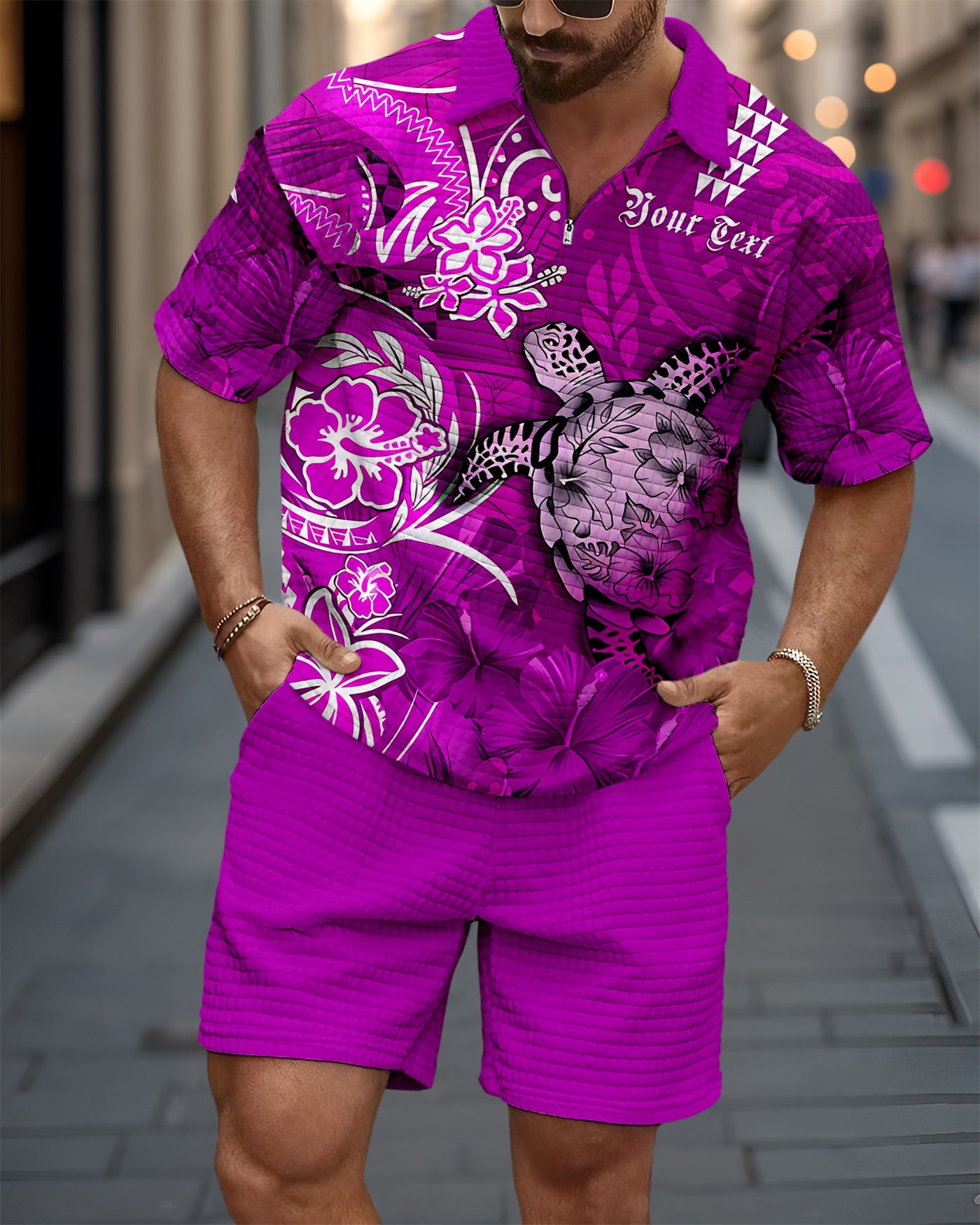 Men's Waffle Texture Summer Polo Shirt Set 119