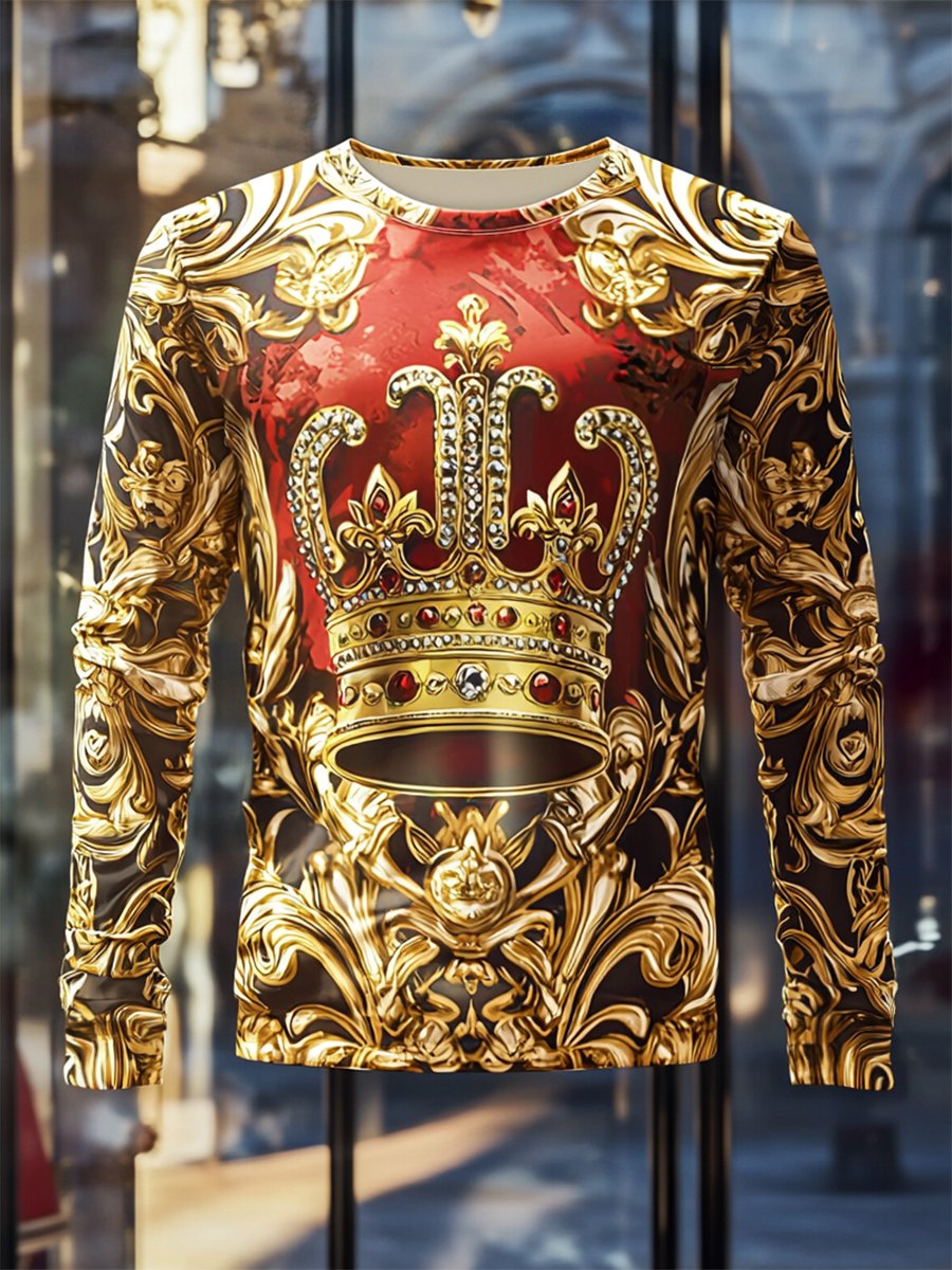 Men's Luxe Crown Print Long Sleeve T-Shirt