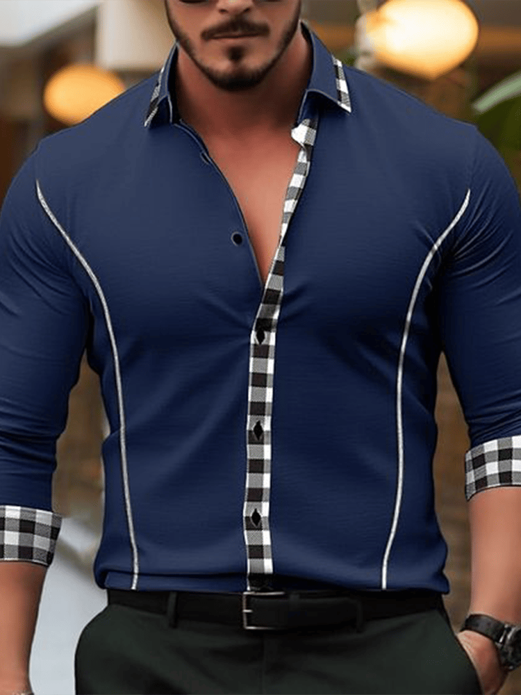 Men's Plaid Business Long Sleeve Shirt