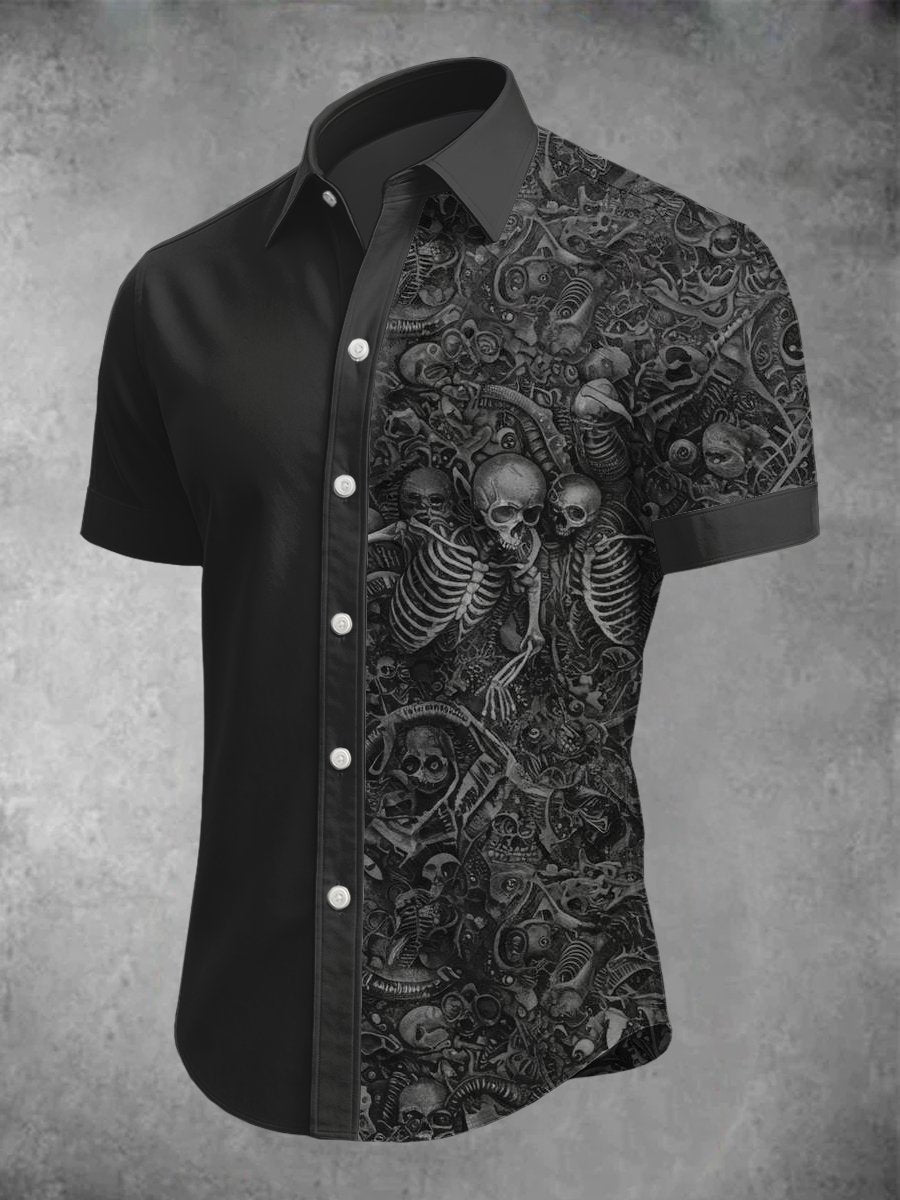 Men's Casual Fashion Dark Pattern Cross Crow Contrast Shirt