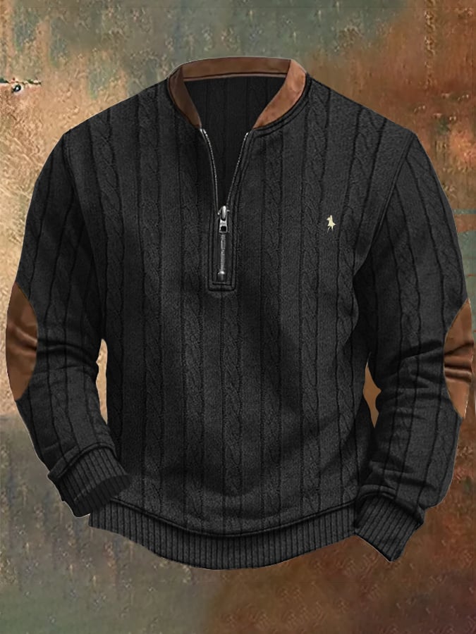Men's Retro Business Print Zip Collar Sweatshirt