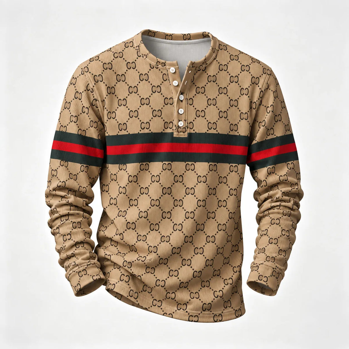 Men's Printed Henley-Neck Long-Sleeve Shirt