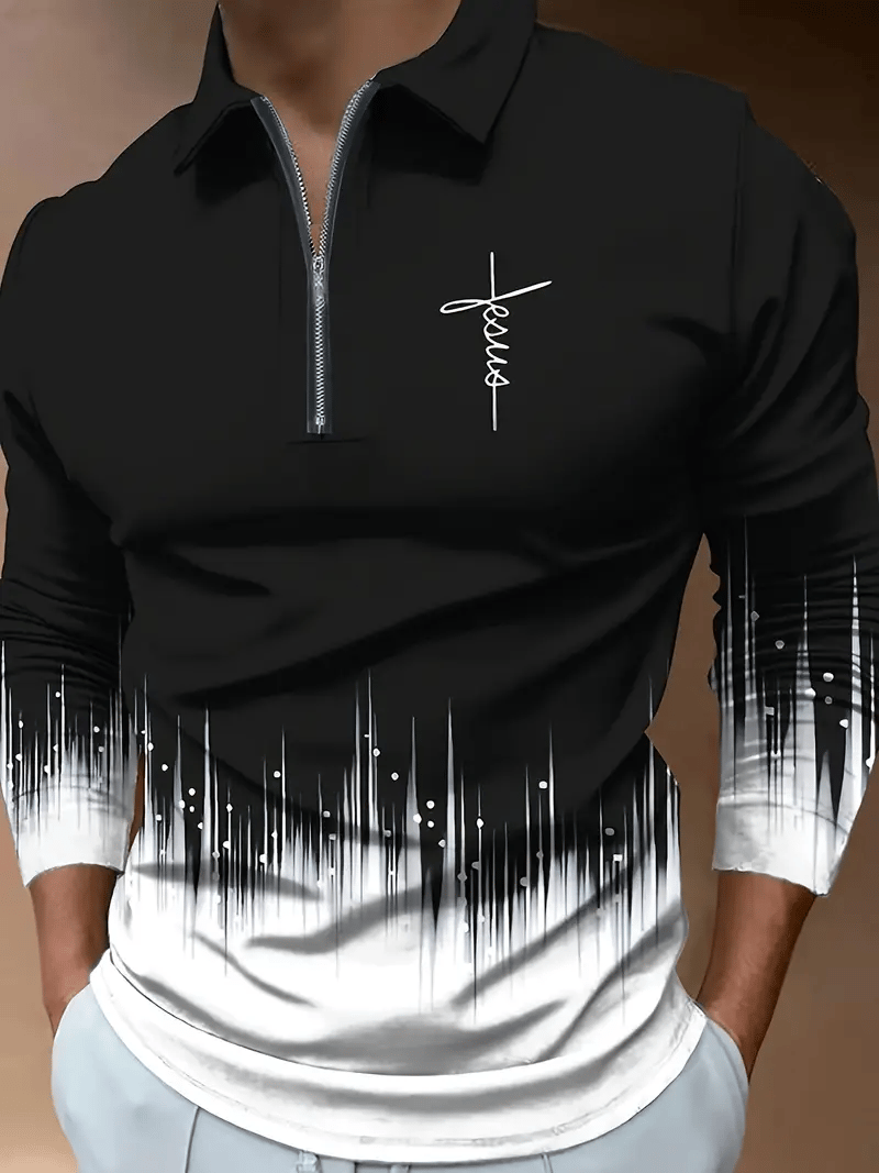 Men's Trendy Business Striped Zipper Polo Shirt