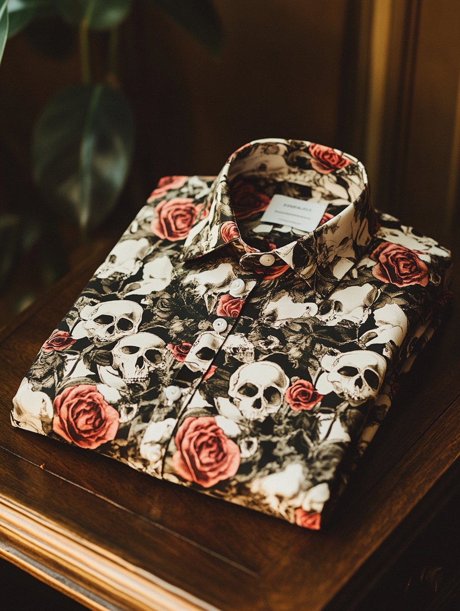 Men's business casual skull graffiti floral lapel short-sleeved shirt
