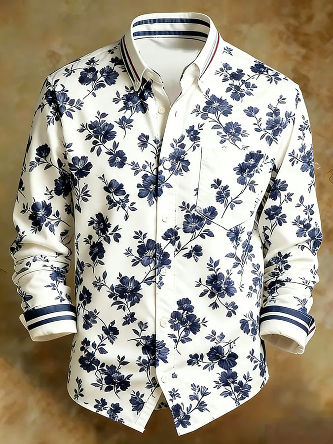 Men's Retro Abstract Art Print Comfortable Business Style Shirt
