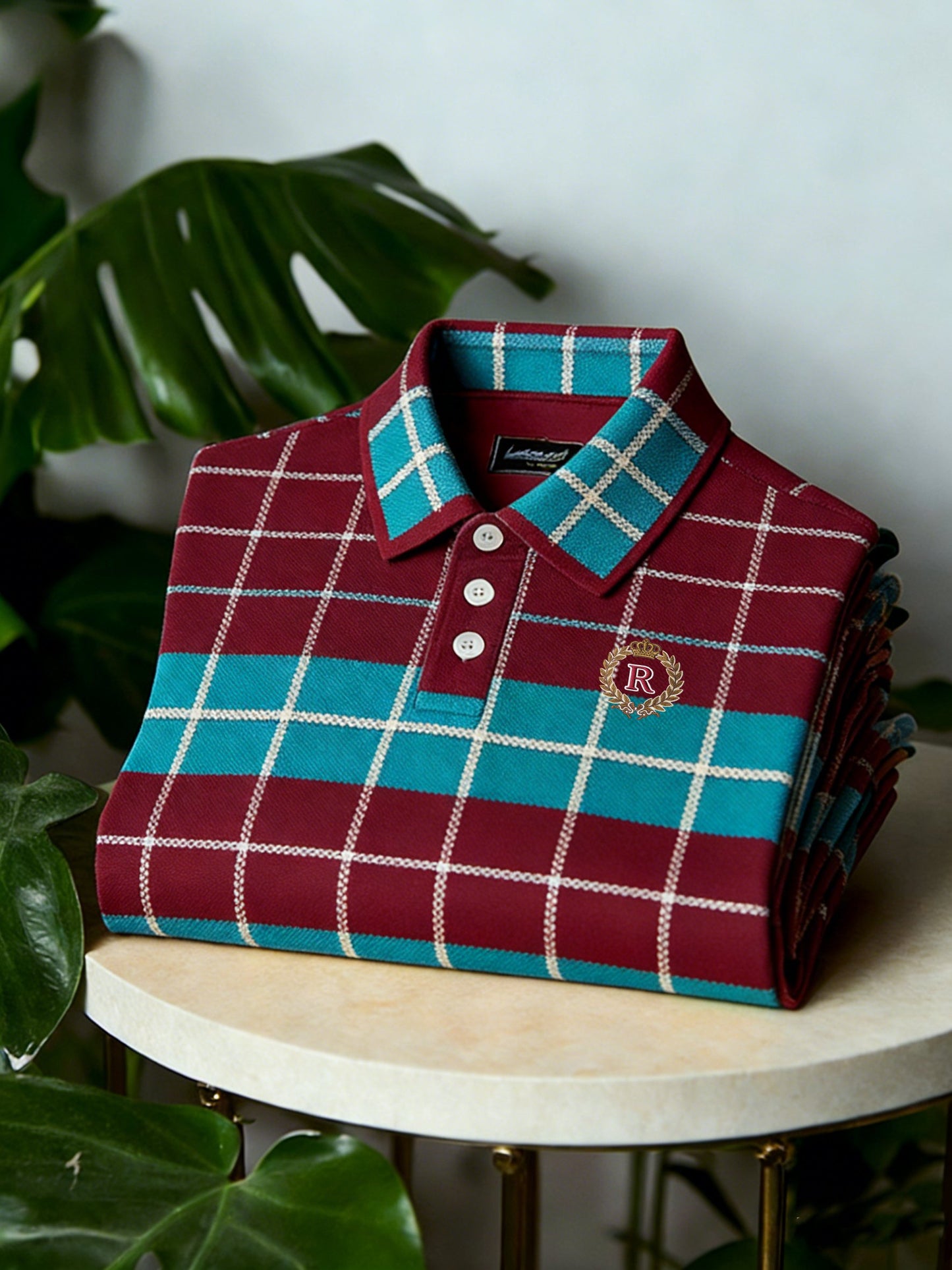 Men's Business Casual Button Short Sleeve Classic Plaid Polo Shirt