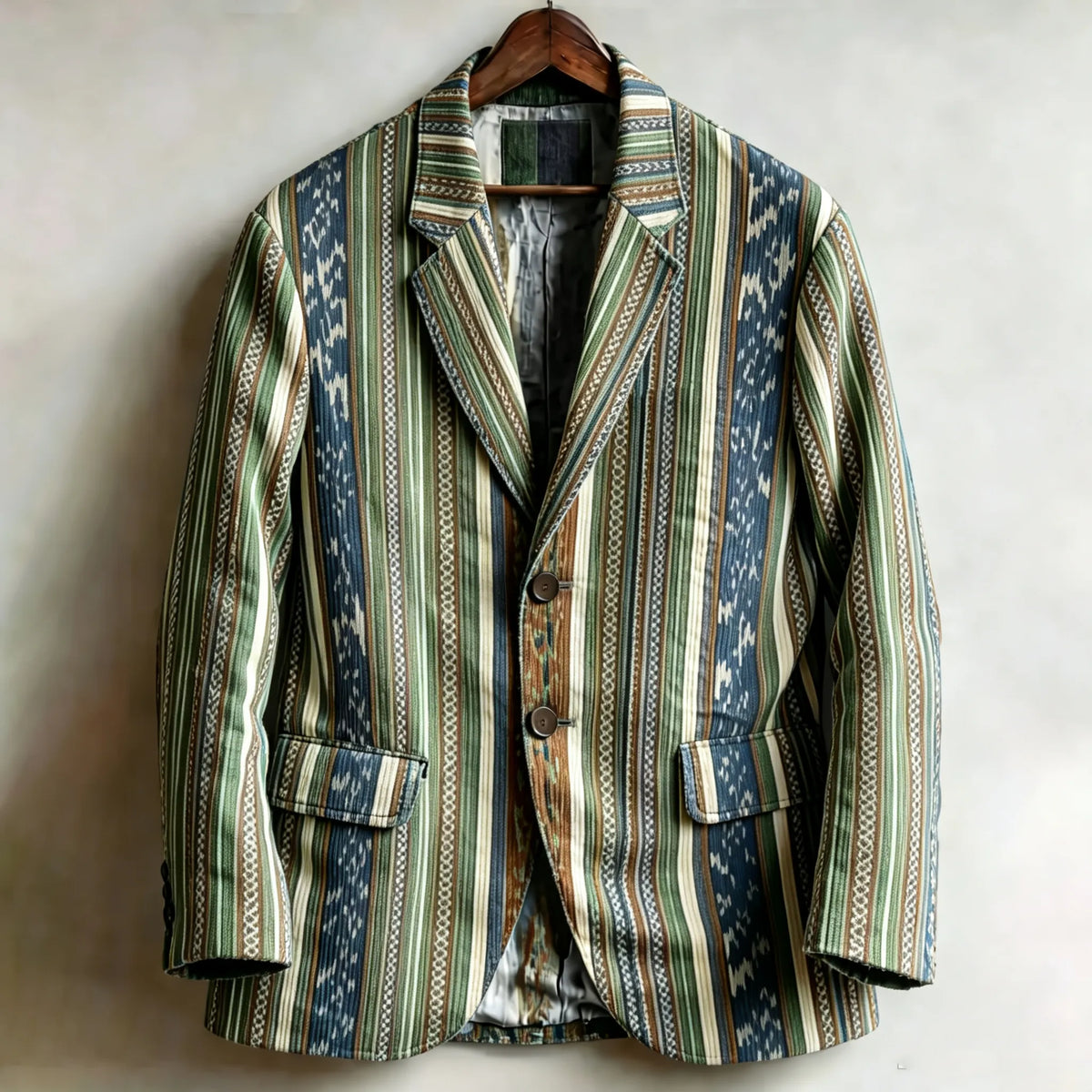 Men's Ethnic Style Retro Striped Print Casual Blazer