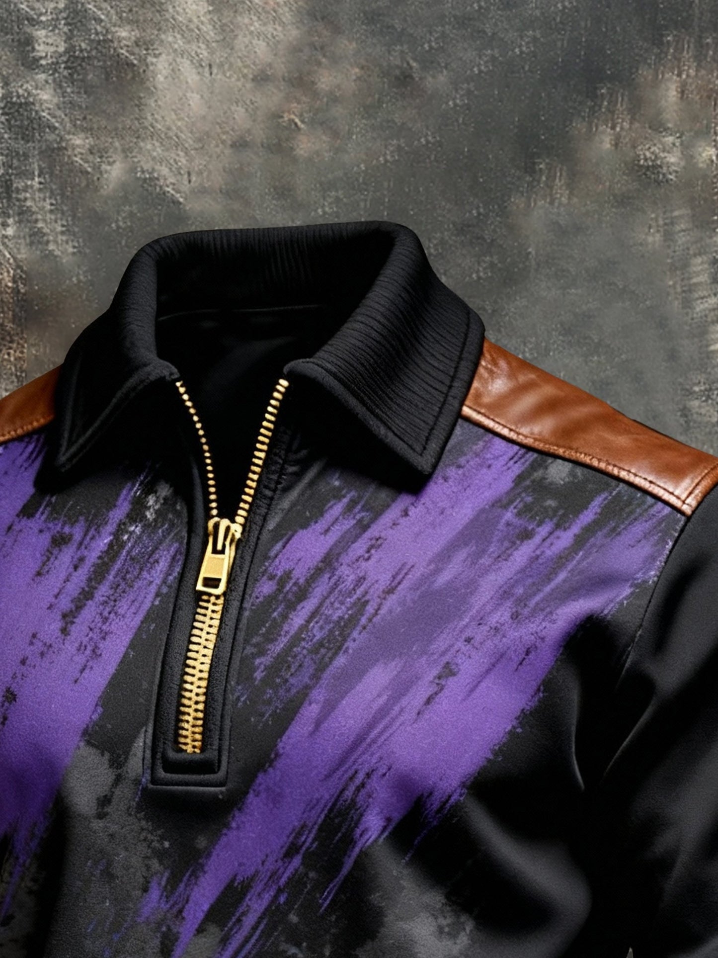 Men's Vintage Color-Block Printed Zip-Up Hoodie