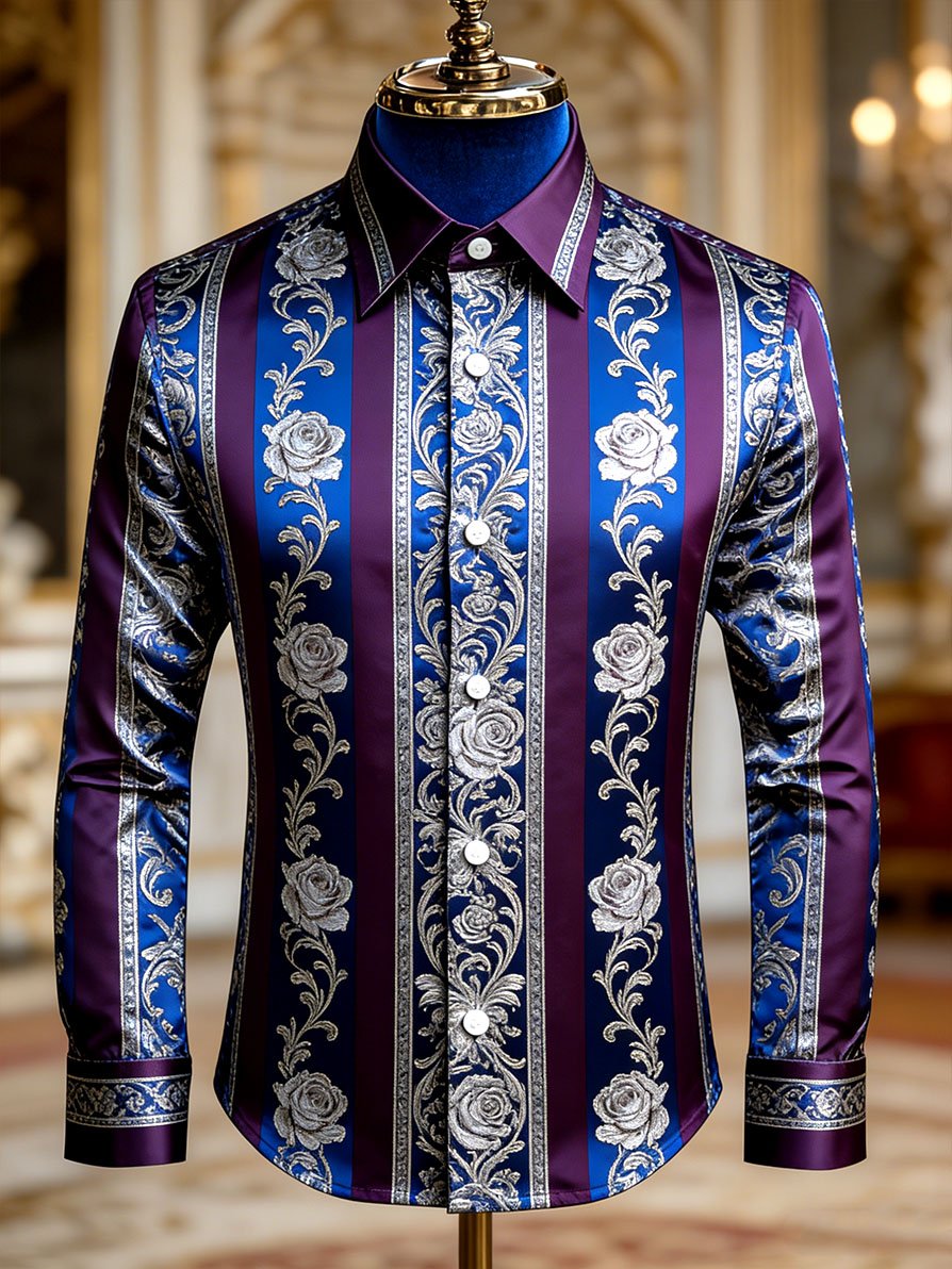Men's Vintage Business Striped Baroque Long-Sleeved Shirt