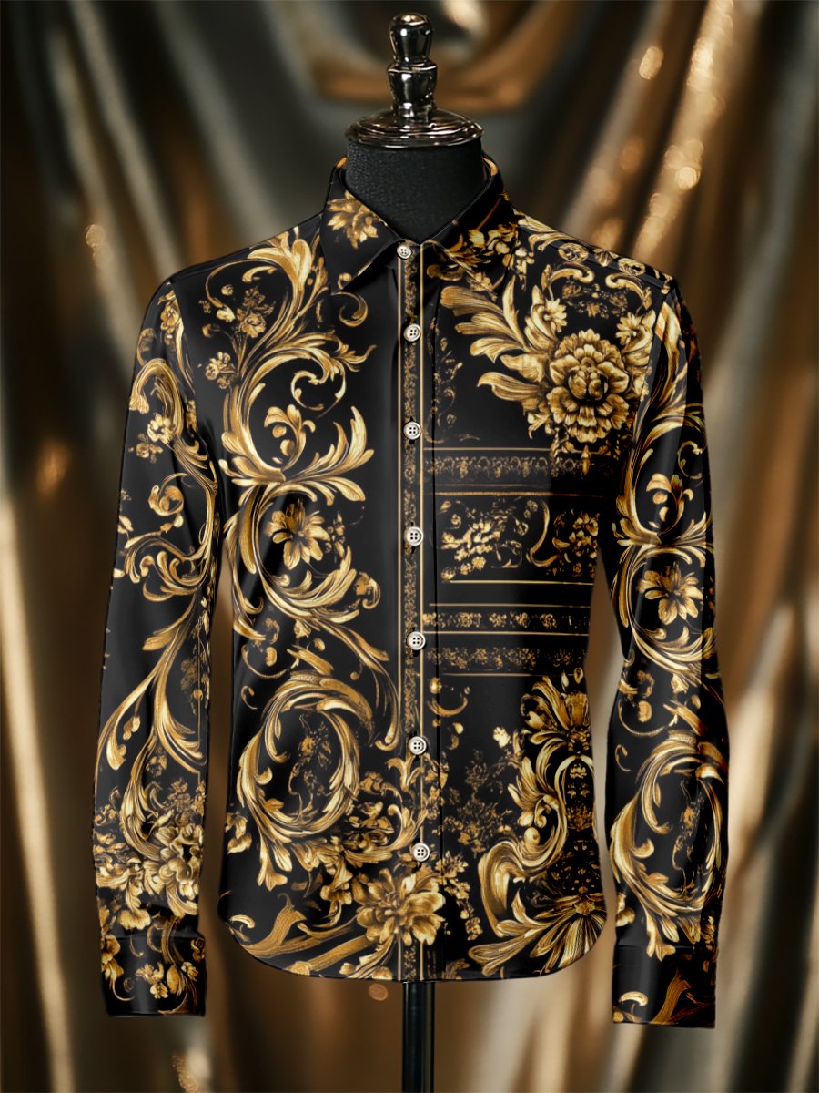 Men's Silk Baroque Luxury Business Long Sleeve Shirt