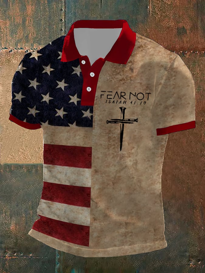 Men's Vintage Flag Fear Not Printed POLO Shirt