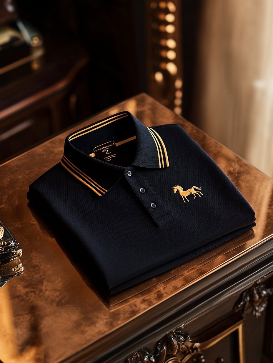 Men's Business Casual Horse Embroidered Button Short Sleeve Polo Shirt