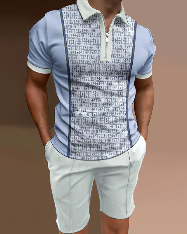 Men's Polo Shirts Casual Colorblock Two Piece Set
