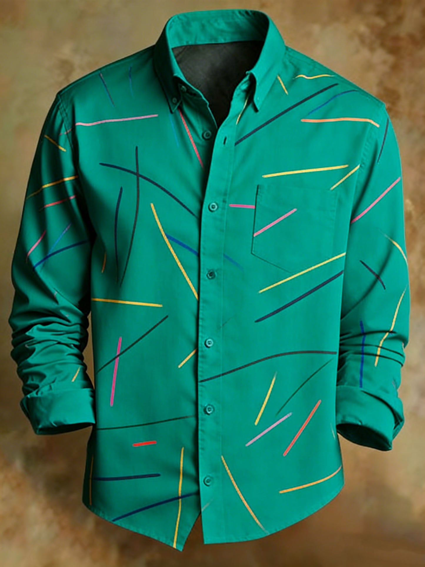 Men's Retro Abstract Lines Print Shirt