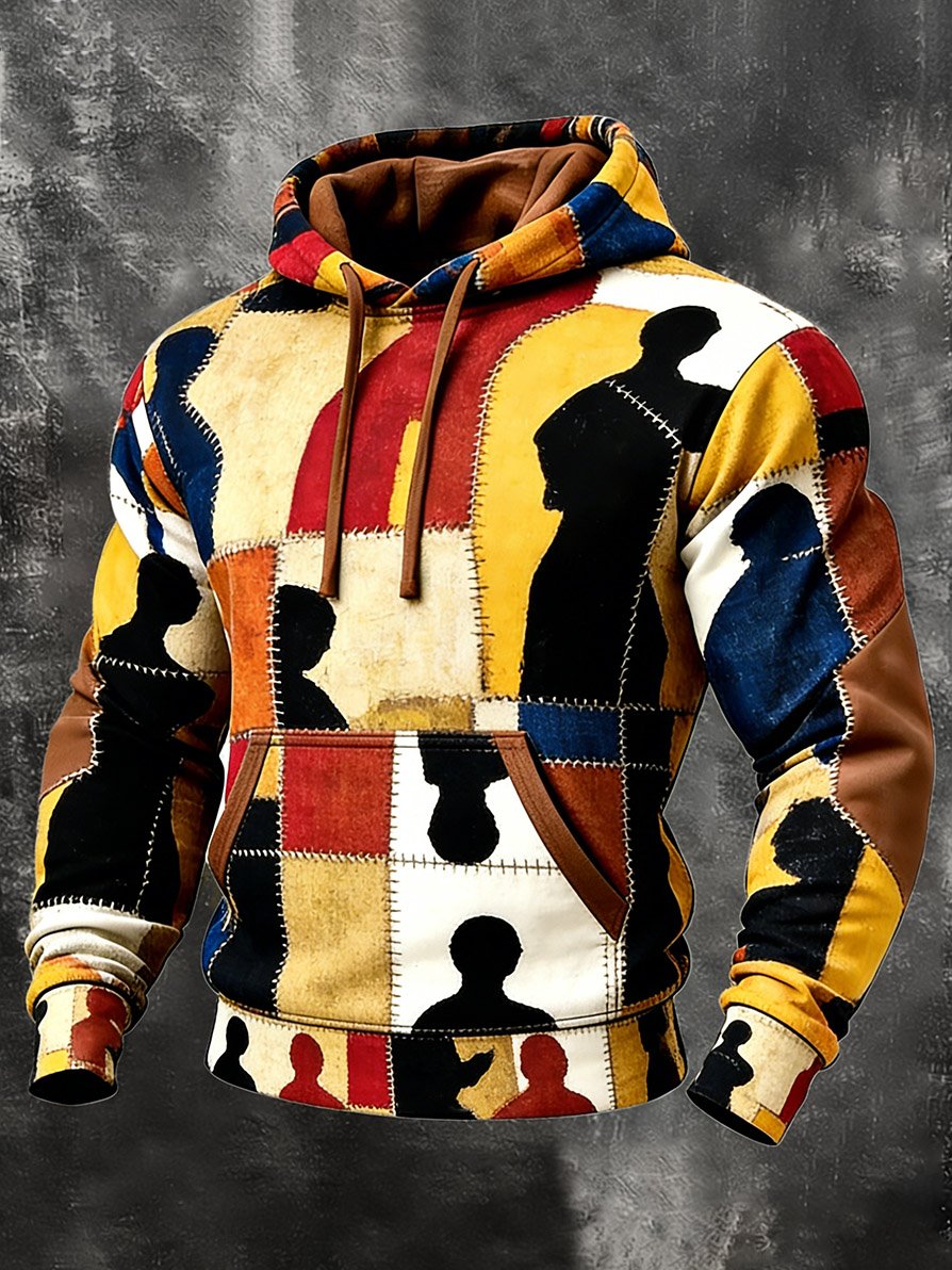 Men's Casual Geometric Patchwork Art Hoodie