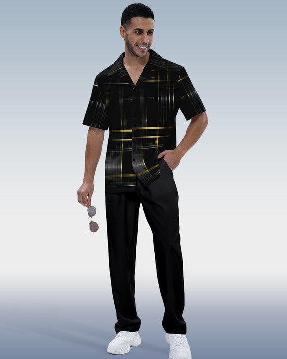 Rianmond Men's Ombre Print Short Sleeve Shirt Walking Set 471