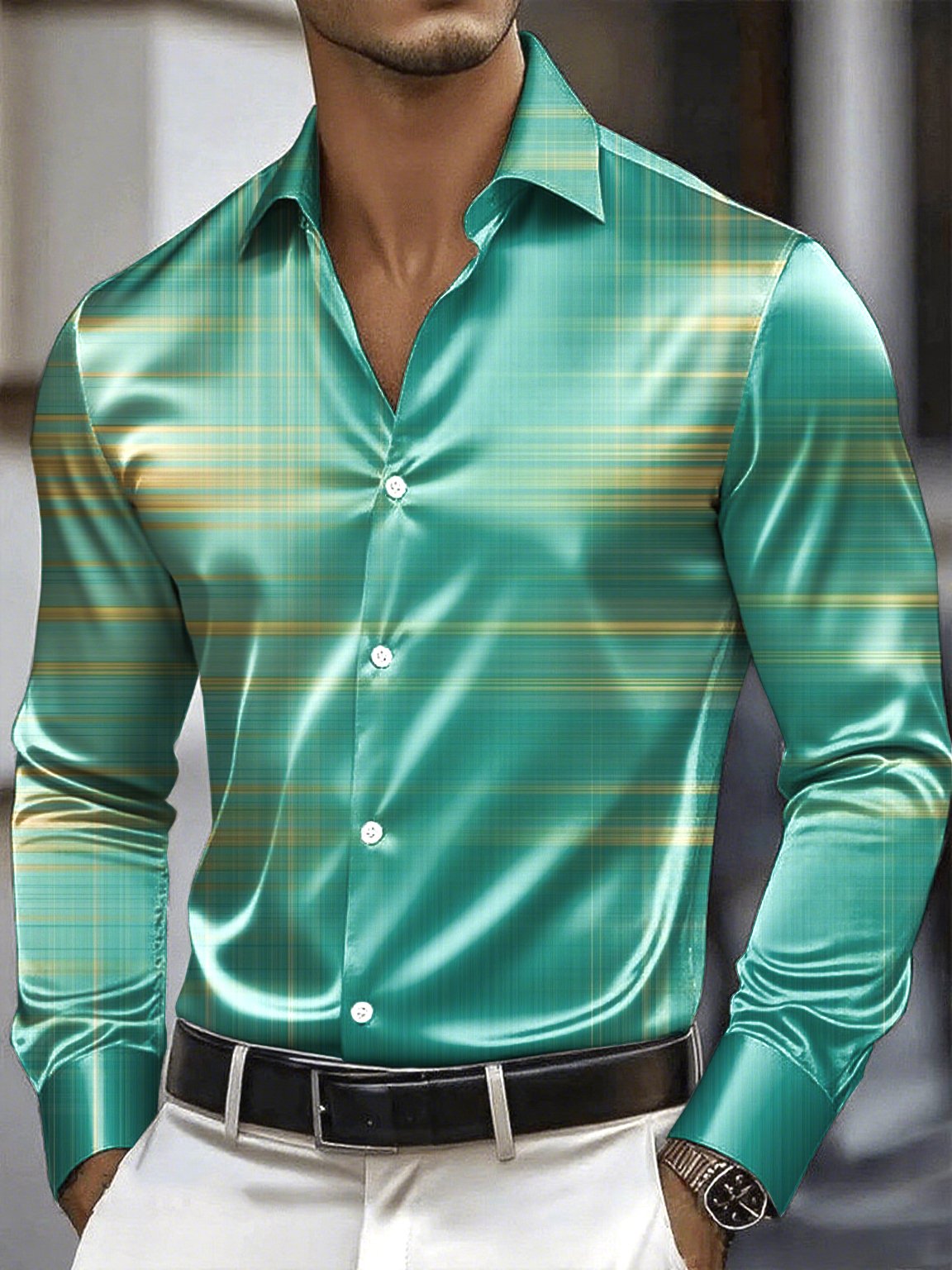 Men's Satin Luxe Long Sleeve Button Down Shirt