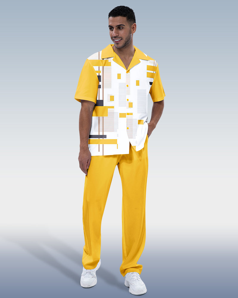 Rianmond Men's Walking Canary - Short Sleeve Men's Two-Piece Lounge Suit