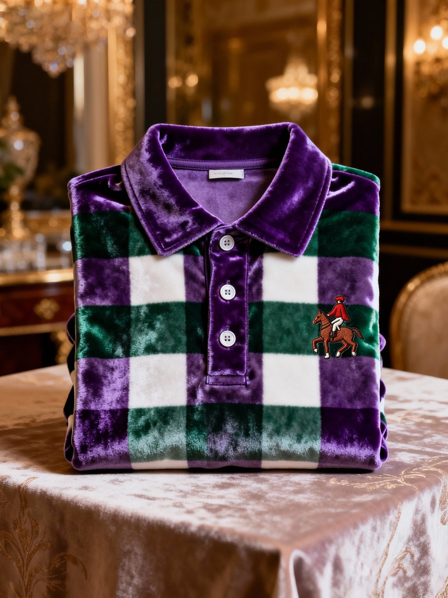 Men's Velvet Business Logo Print Long Sleeve Polo Shirt