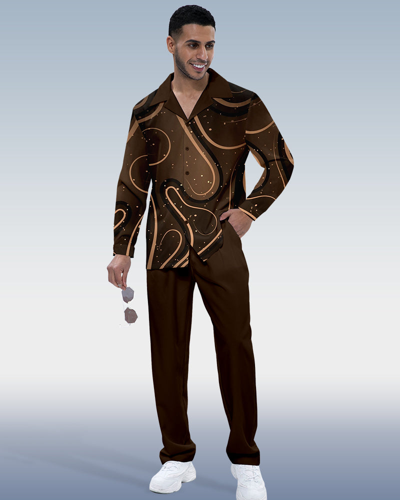 Men's Vintage Ombre Print Long Sleeve Shirt Walking Set 313