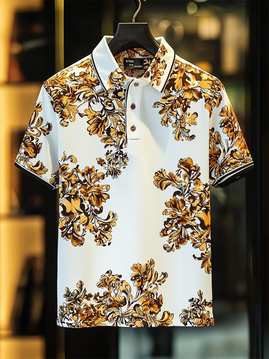 Men's Casual Business Palace Style Button Short Sleeve Polo Shirt