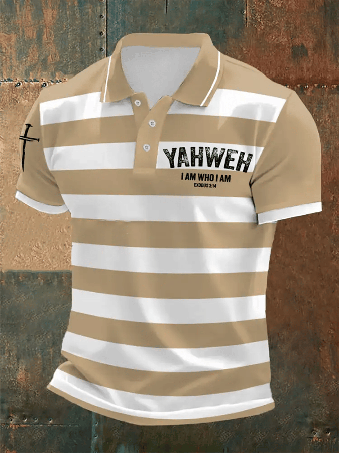 Men's Retro Faith “Yeshua�? Casual Printed Polo Shirt