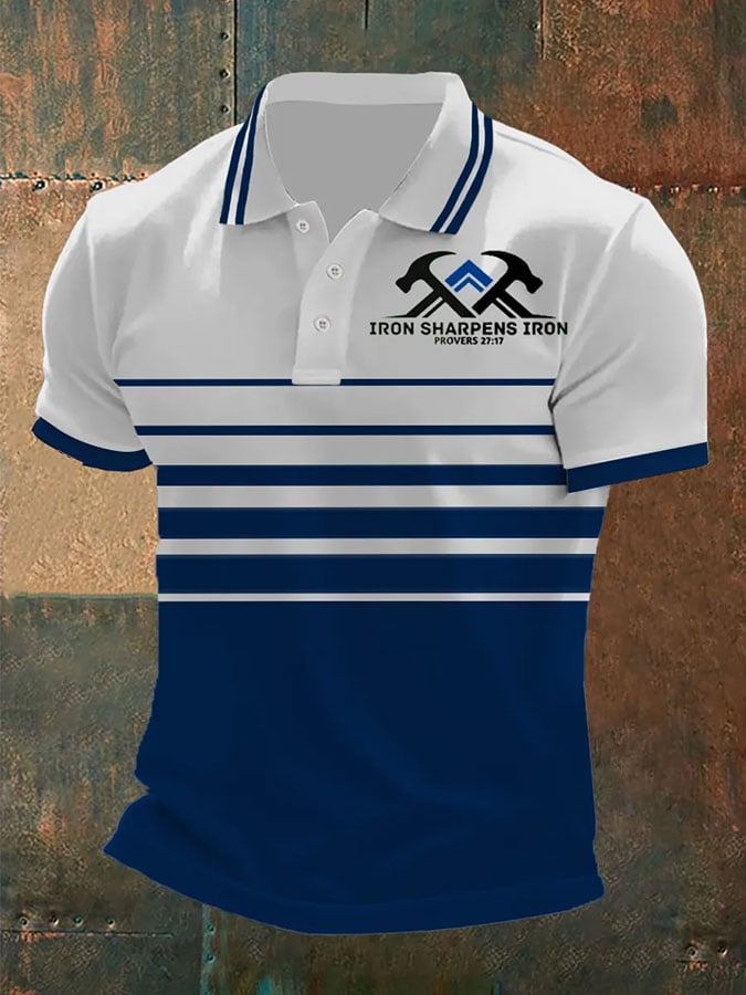 Men's Retro Faith Printed IRON-SHARPENS-IRON Casual POLO Shirt