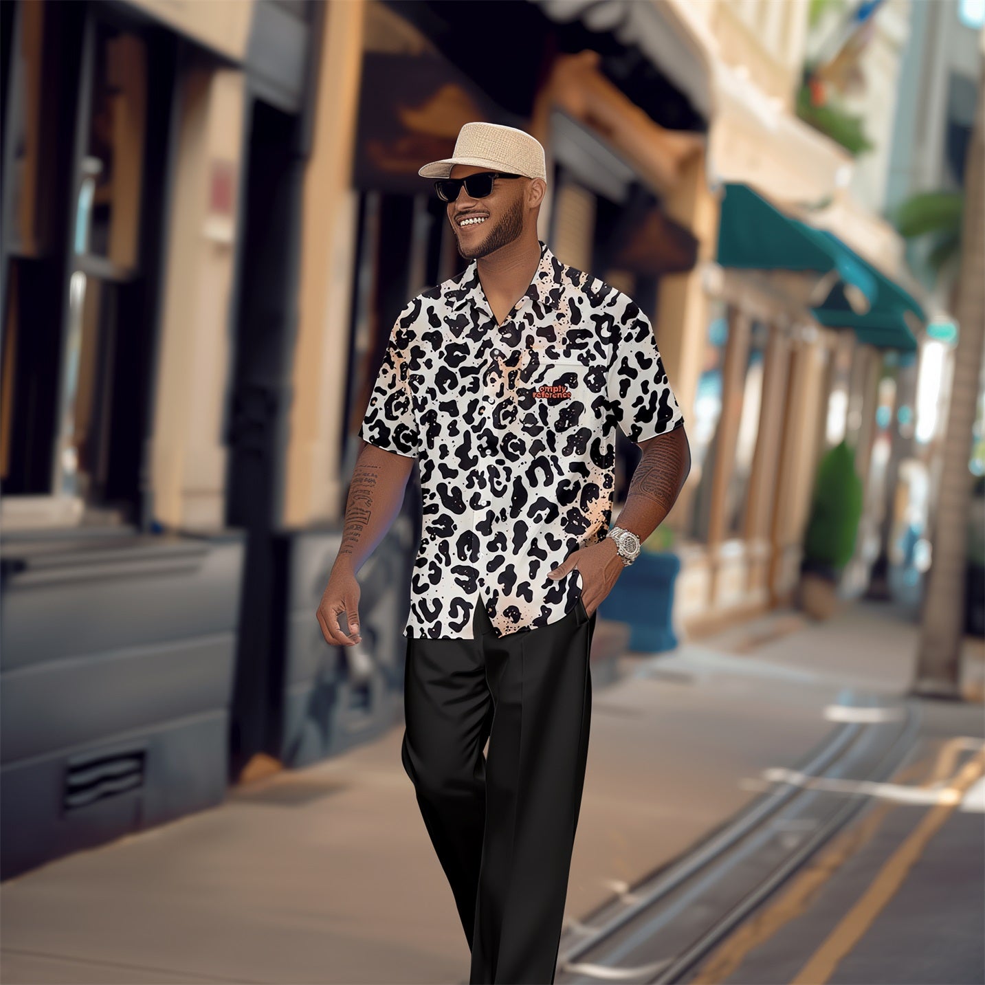 Men's Retro Plaid Colorblock Short Sleeve Shirt Walking Suit 1646