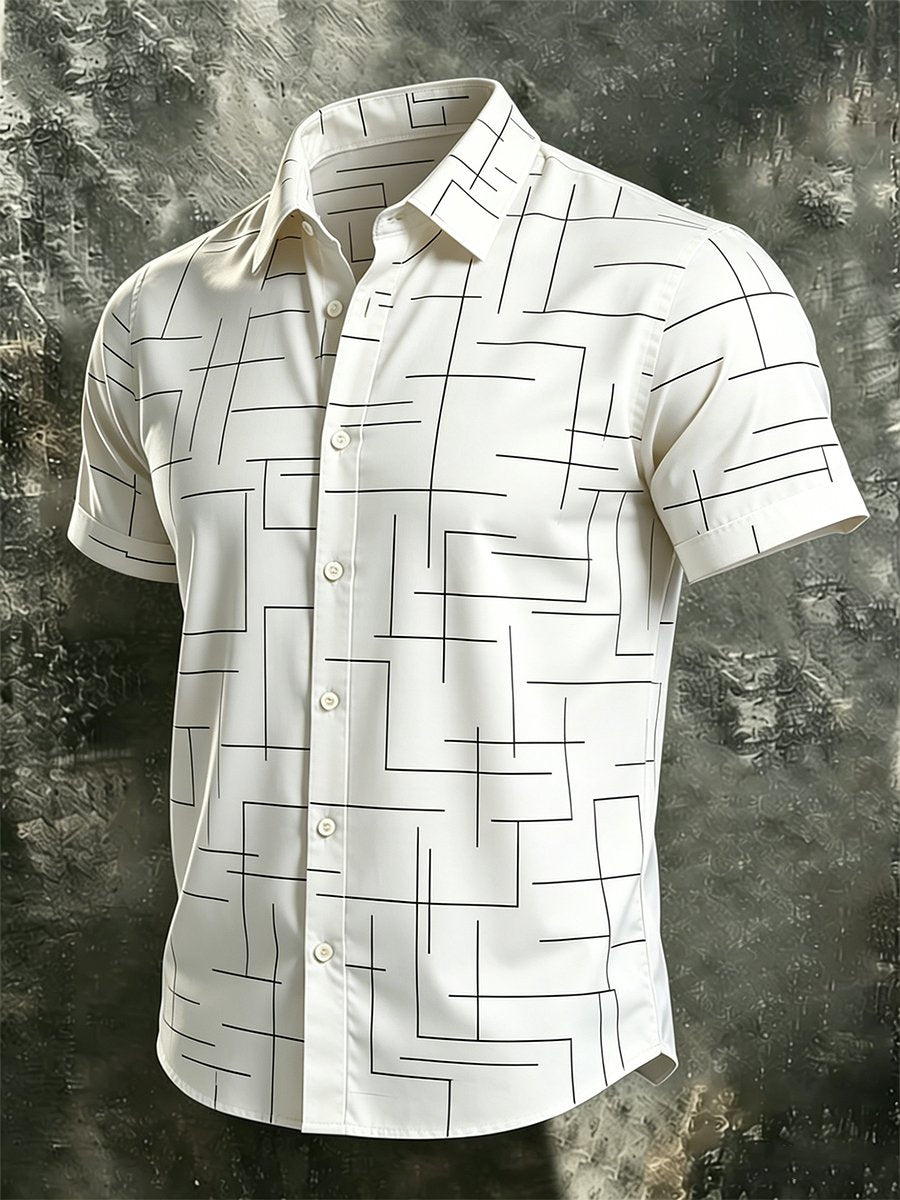 Men's Retro Bauhaus Geometric Short-Sleeve Shirt