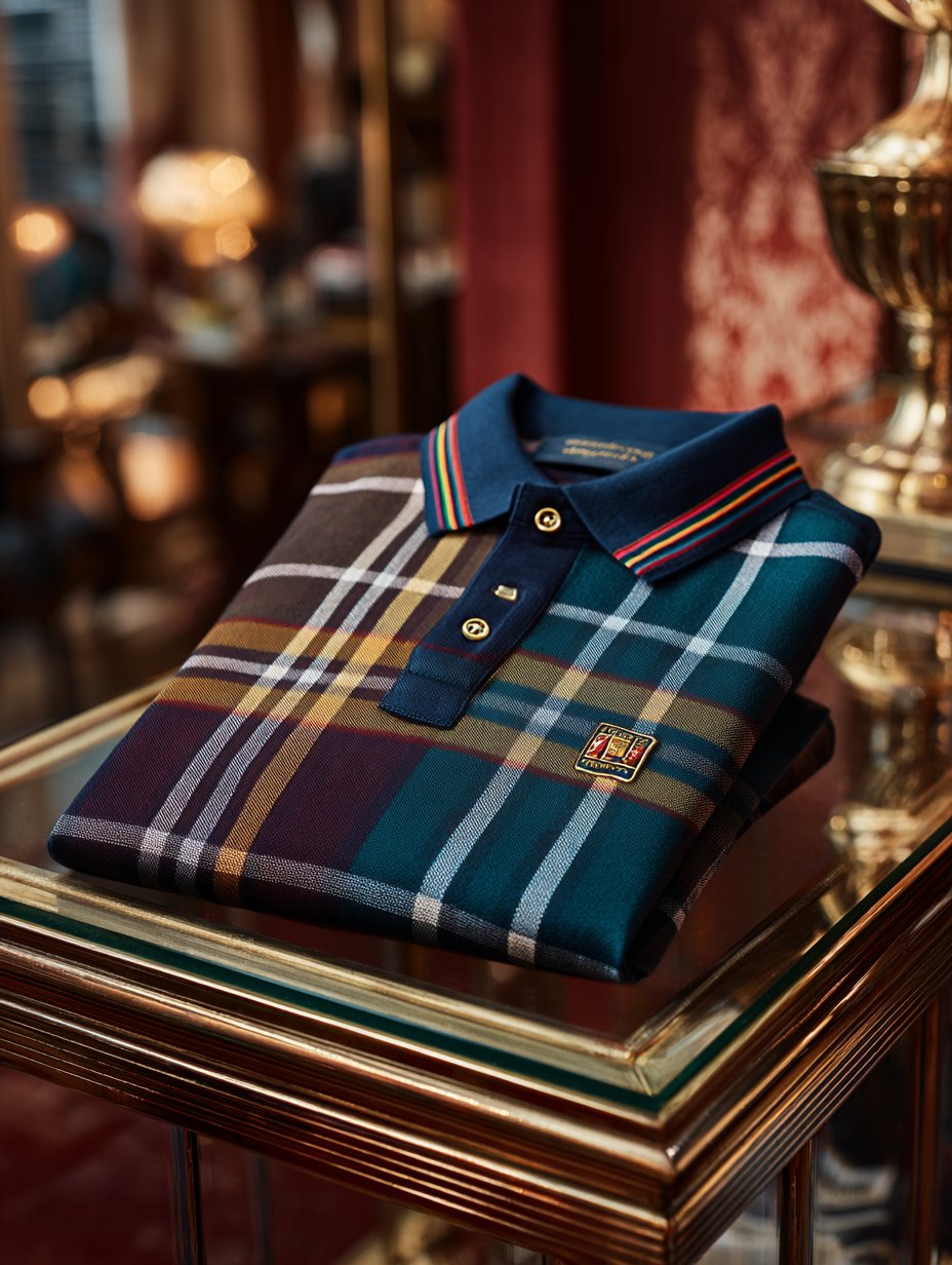 Men's Holiday Check Casual Short Sleeve Polo Shirt