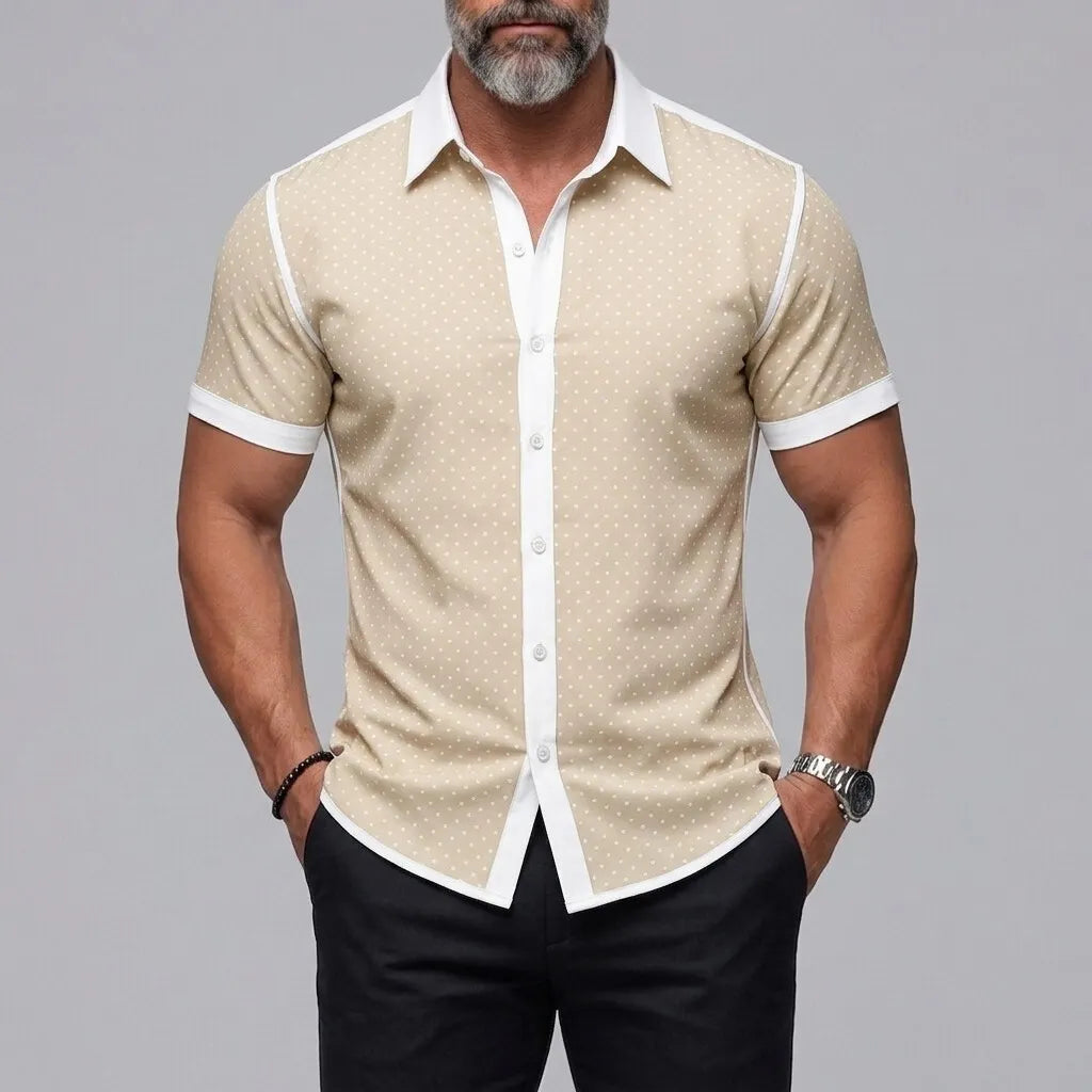 Men's Vintage Polka Dot Print Button-Up Slim Short Sleeve Shirt