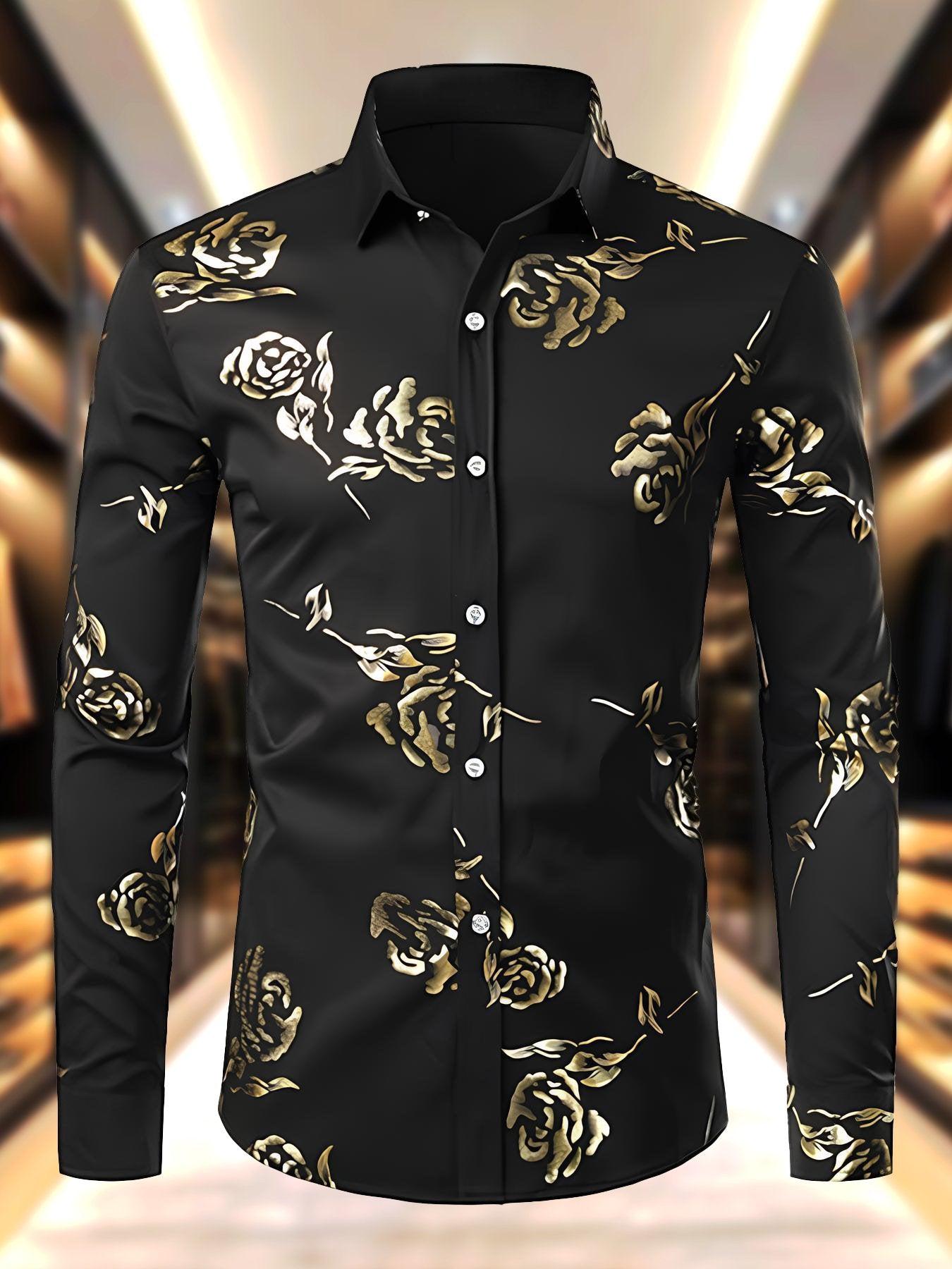 Men's Satin Luxe Floral Long Sleeve Button-Down Shirt