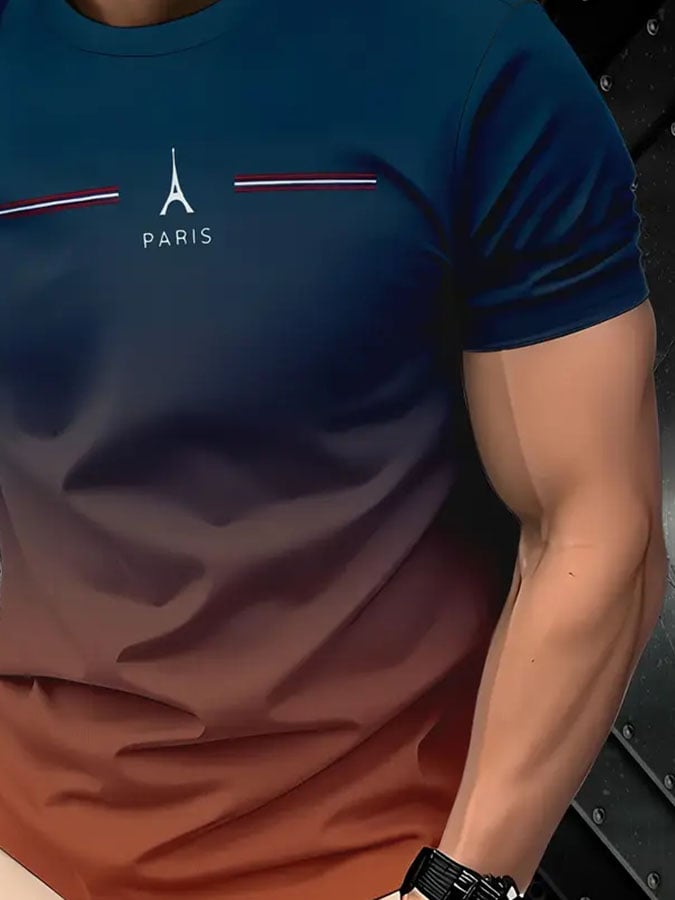 Men's Casual Color Block Striped Graphic T-Shirt