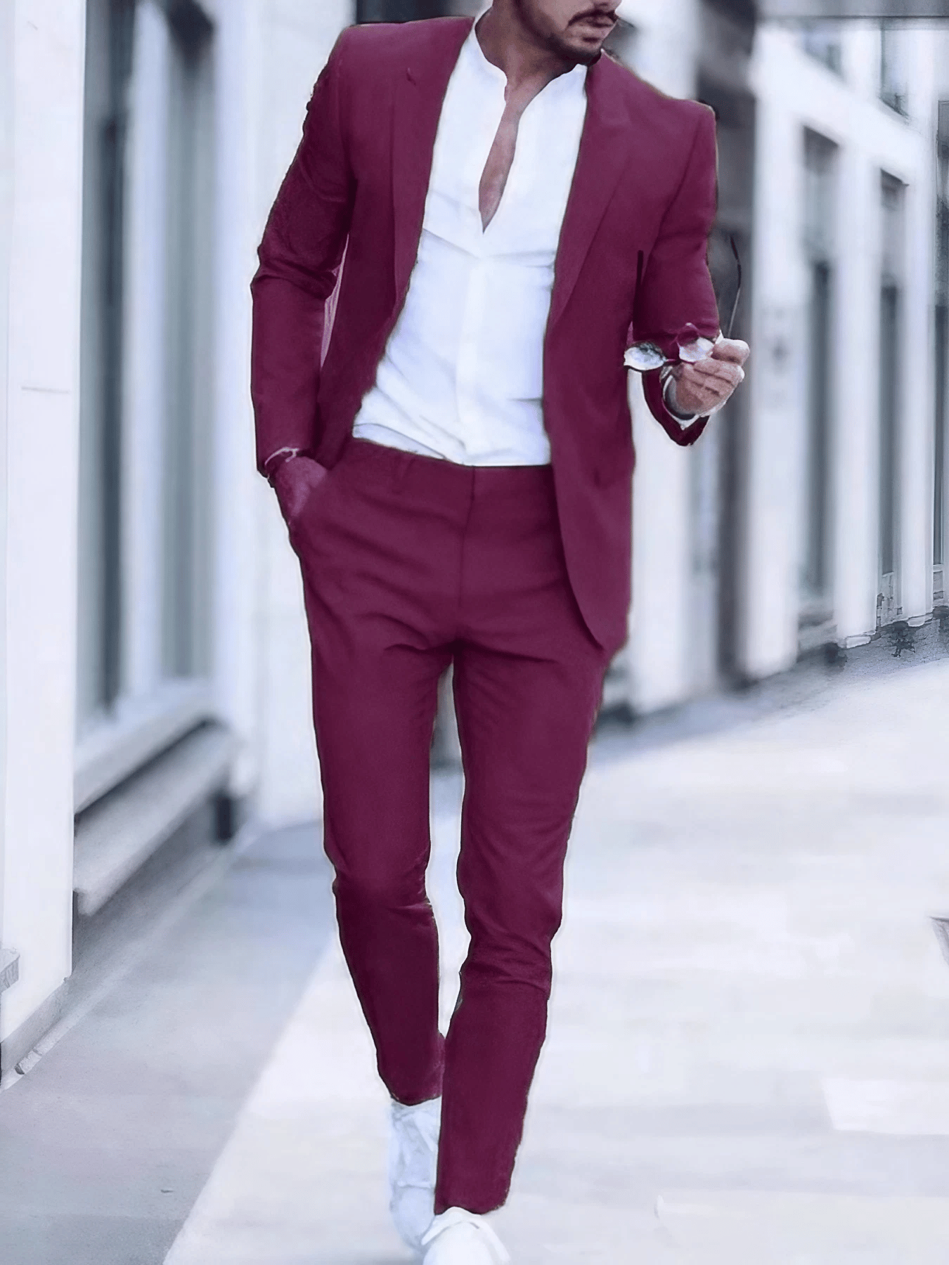 Men's Business Single-Breasted Solid Color Two-Piece Suit