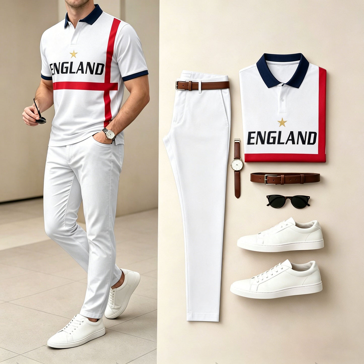 Men's Casual White Letters Sporty Printed Polo Shirt And Pants Two-Piece Set