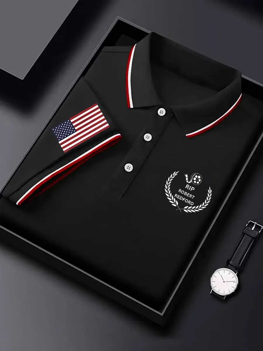 Men's Classic Business Logo Button Short Sleeve Polo Shirt