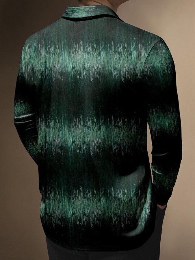 Ombre Abstract Button Long Sleeve Casual Polo Shirt