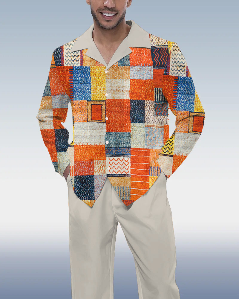 Men's Colorblock Printed Long Sleeve Walking Suit