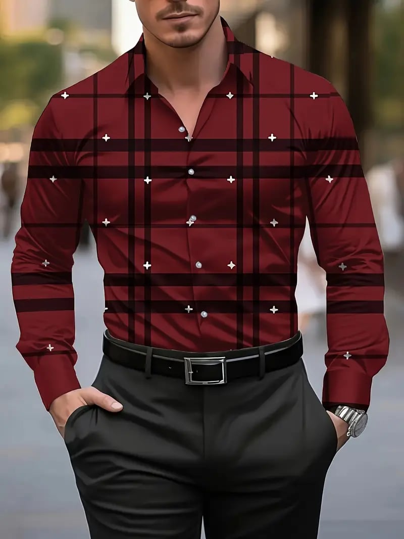 Men's Street Style Business Casual Printed Long Sleeve Shirt