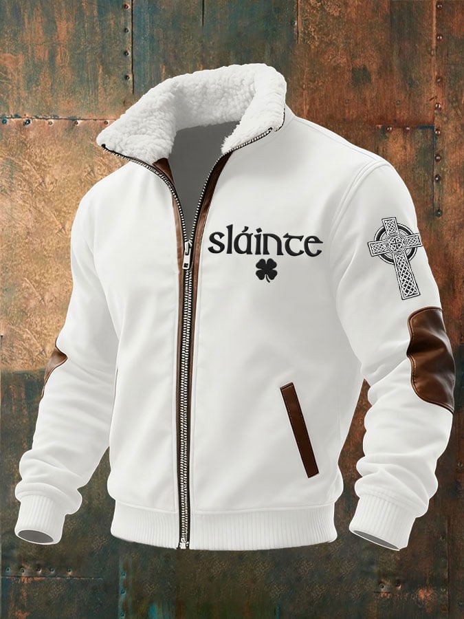 Men's St. Patrick's Day Printed Fleece-Lined Zip-Up Hoodie Jacket