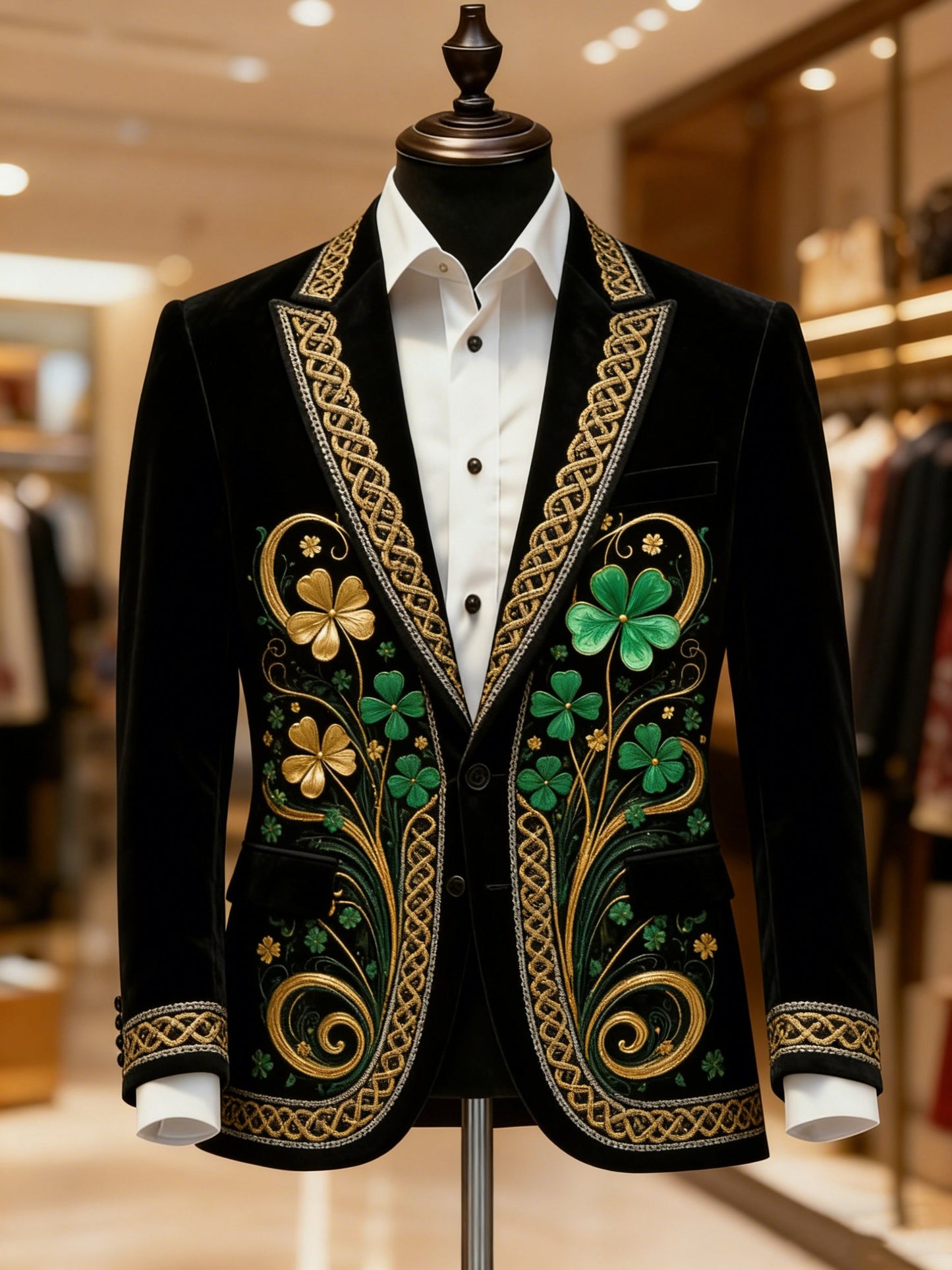 Men's Casual Notch Lapel Lucky Celtic knots Shamrock St Patrick's Day Print Blazers