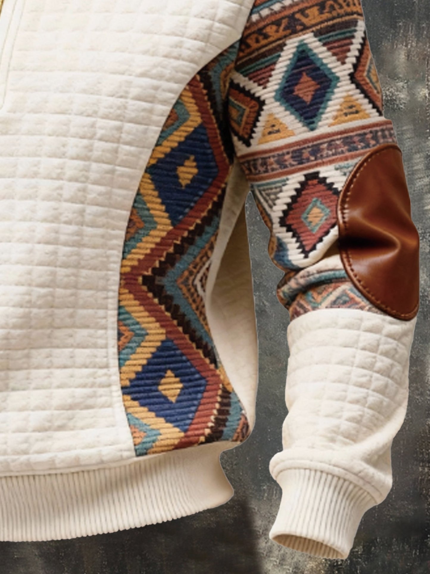 Men's Vintage Waffle-Knit Patchwork Comfortable Color-Block Zip-Up Sweatshirt