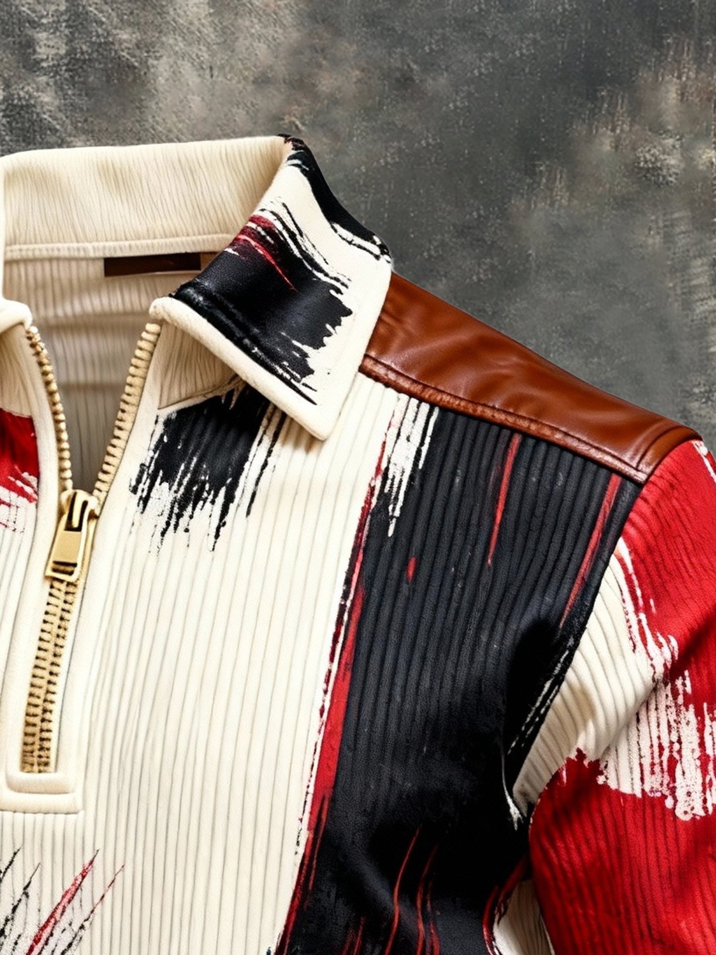 Men's Vintage Color-Block Printed Zip-Up Hoodie