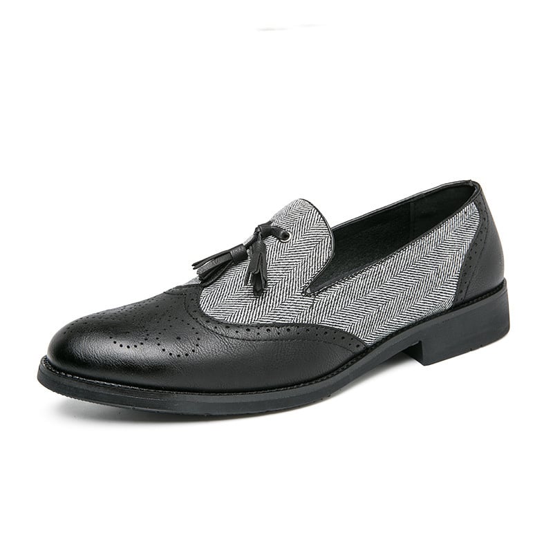 Business Casual Retro Carved Color Block Fringed Leather Shoes