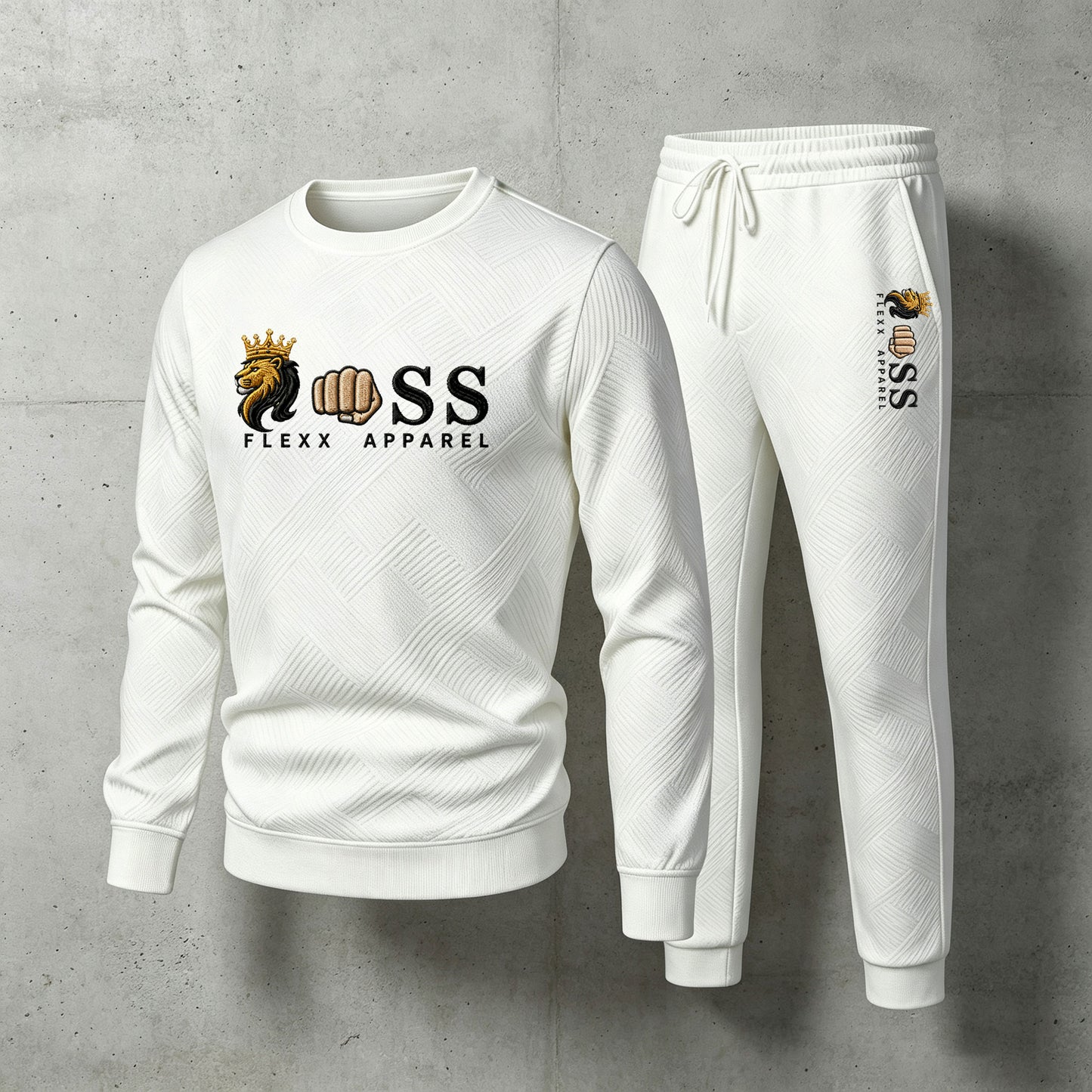 Men's White Crew-Neck Long-Sleeve Shirt and Long Pants Set