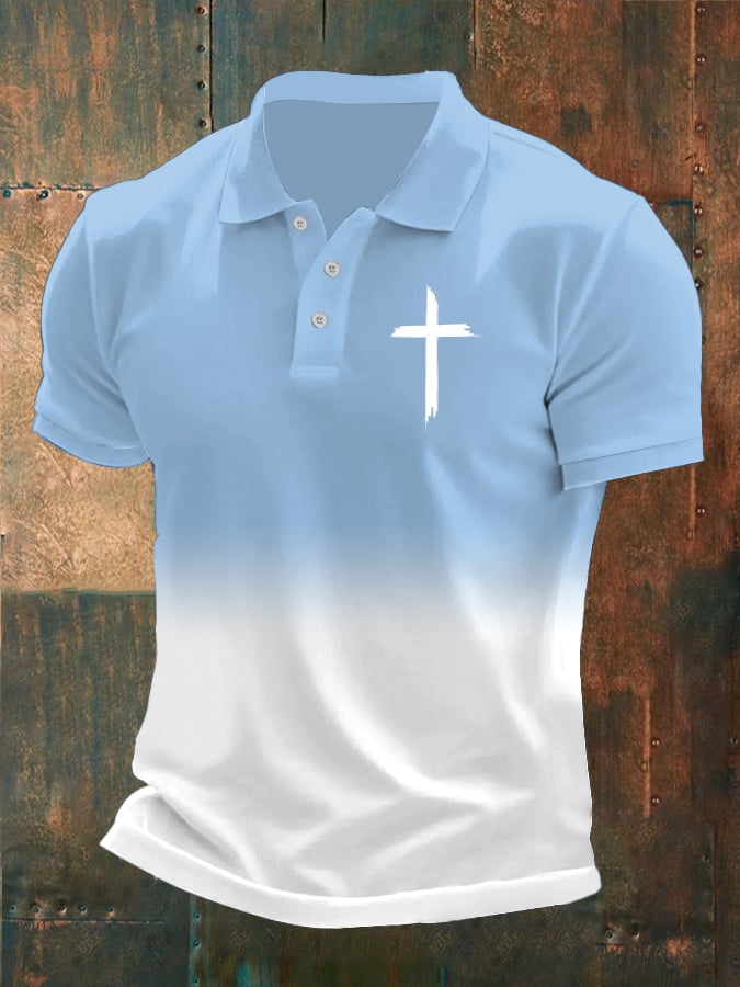 Men's Faith Printed Button Design Polo Shirt