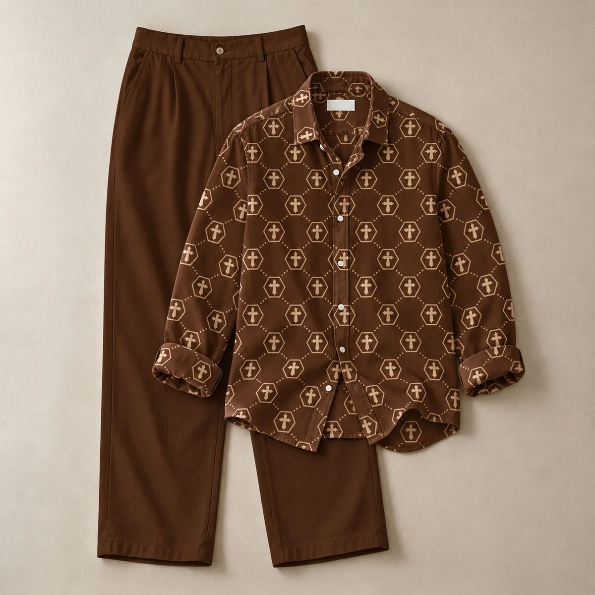 Men's Casual Long-Sleeve Shirt and Pants Set
