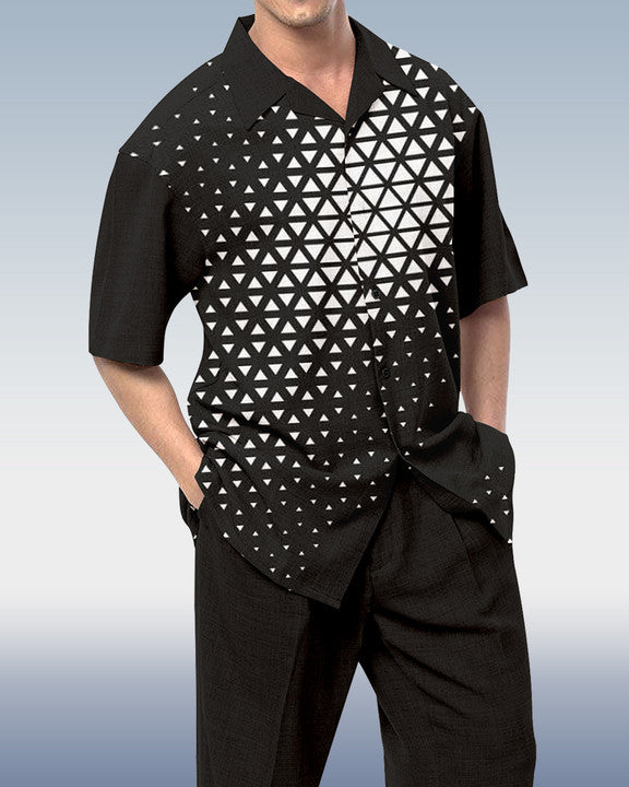 Rianmond Men's Geometric Print Short Sleeve Walking Suit 527